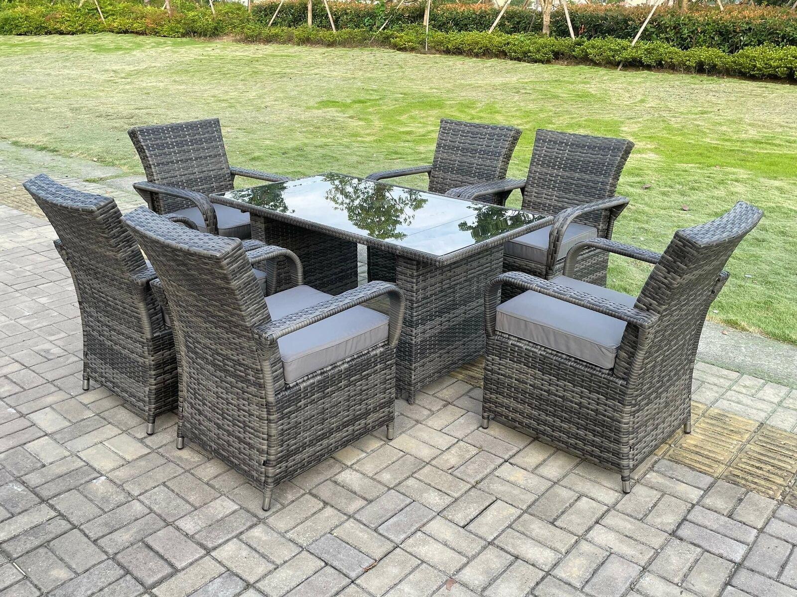 Rattan Garden Furniture Dining Set Table And Chairs WiCker Patio Outdoor 6 Chairs Plus Rectangular T
